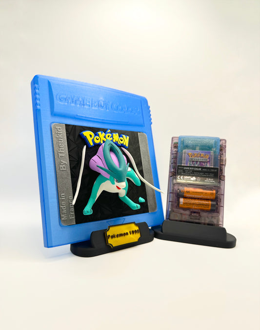 Cartouche Pokémon Crystal géante 3D avec Suicune – Socle Personnalisable en option