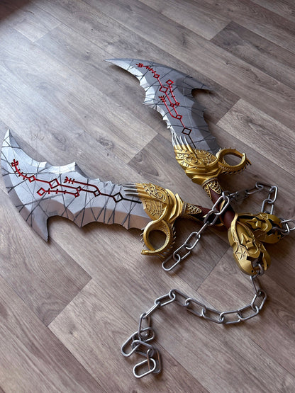 Lames du Chaos de Kratos - Répliques Réelles en 3D avec Chaînes - Cosplay God of War Ragnarok Fait Main