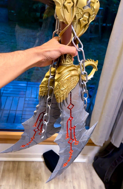 Lames du Chaos de Kratos - Répliques Réelles en 3D avec Chaînes - Cosplay God of War Ragnarok Fait Main