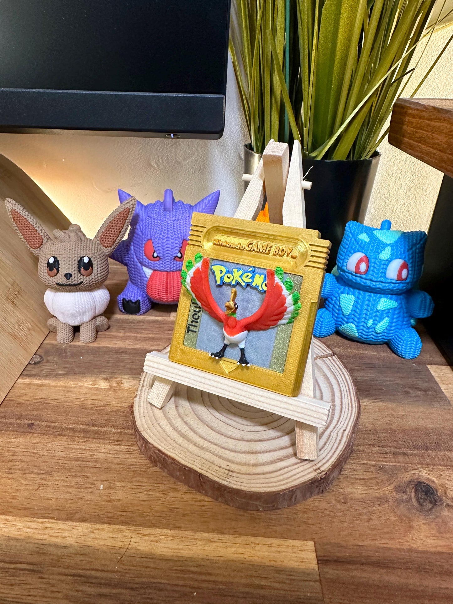 Cartouche Pokémon Or Ho-oh en 3D - Taille Réelle, Peinte à la Main - Décoration Geek, Cadeau Unique pour Fans de Pokémon et Rétro Gaming