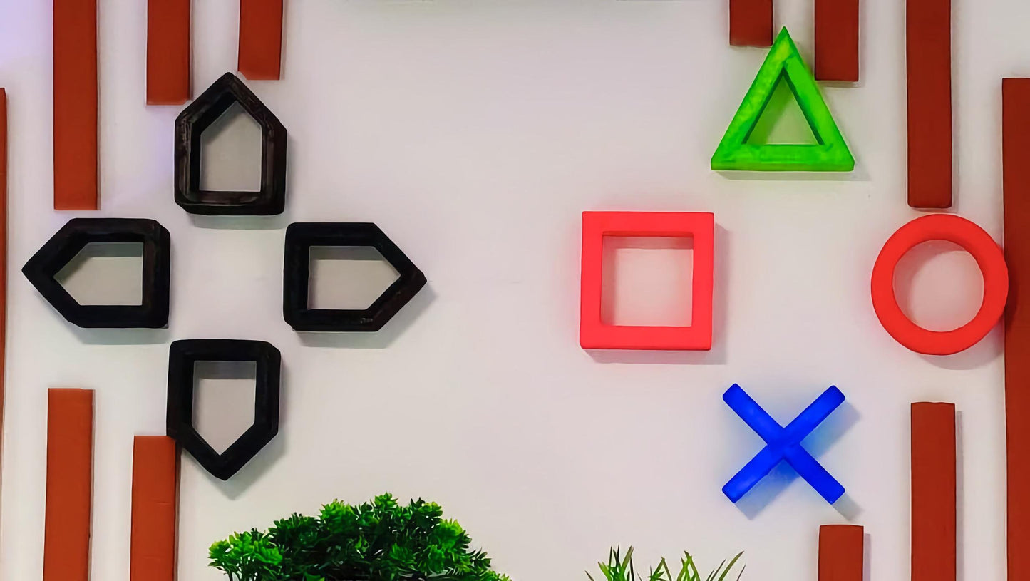 Décoration murale géante PlayStation - Boutons emblématiques imprimés en 3D et peints à la main - Idéal pour bureau gamer ou salle de jeux