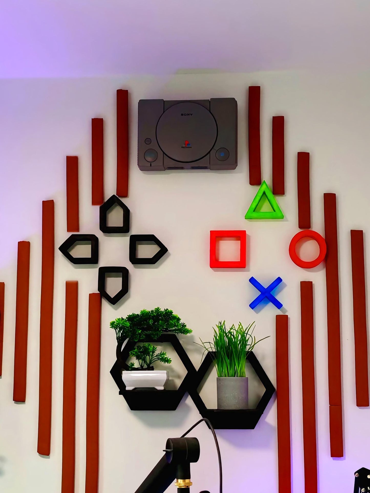 Décoration murale géante PlayStation - Boutons emblématiques imprimés en 3D et peints à la main - Idéal pour bureau gamer ou salle de jeux