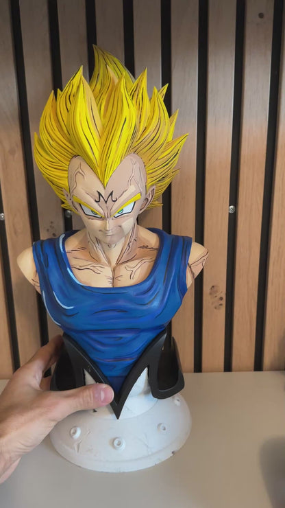 Buste géant Vegeta Majin Dragon Ball – Statue 3D artisanale peinte à la main (Tailles M et XL)